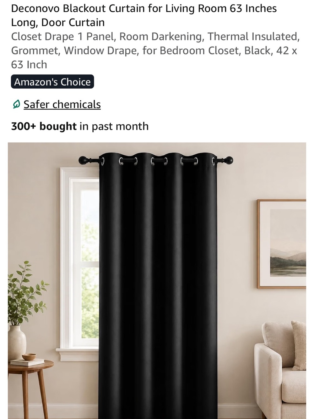 deconovo black out curtains 2 panels new black color 42w x 63l